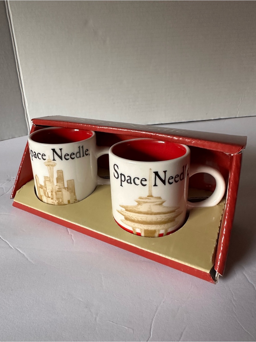 Space Needle Souvenir Espresso Mugs - White & Red